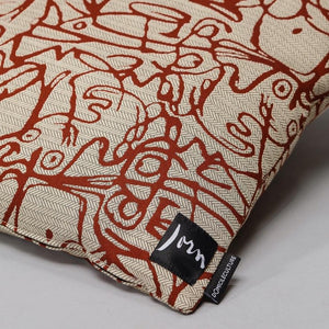 Cushion x Herringbone Edition Twine Natural fabric Henna artwork · €195 · ASGER JORN | CURATED BY DOMICILECULTURE