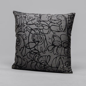 Cushion x Herringbone Edition Dark Grey fabric Black artwork · €195 · ASGER JORN | CURATED BY DOMICILECULTURE