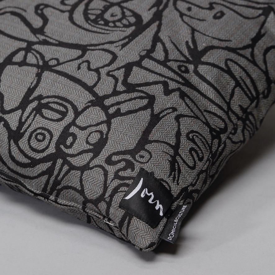 Cushion x Herringbone Edition Dark Grey fabric Black artwork · €195 · ASGER JORN | CURATED BY DOMICILECULTURE