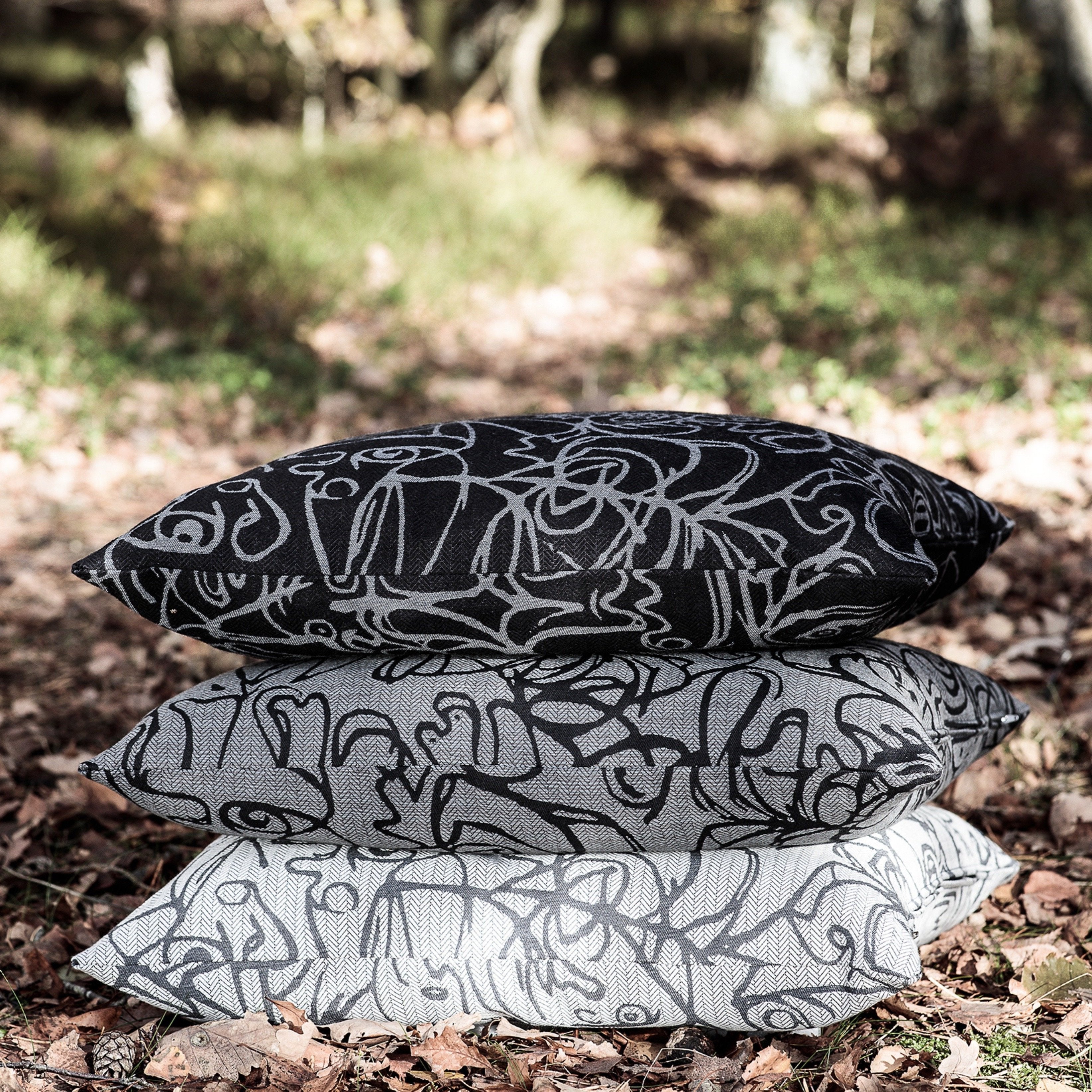 Cushion x Herringbone Edition Dark Grey fabric Black artwork · €195 · ASGER JORN | CURATED BY DOMICILECULTURE