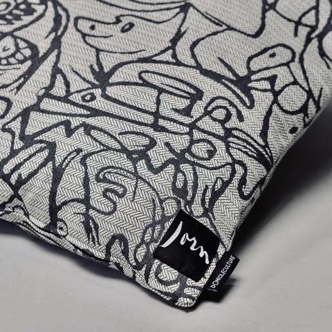 Cushion x Herringbone Edition Silver Grey fabric Dark Grey artwork · €195 · ASGER JORN | CURATED BY DOMICILECULTURE