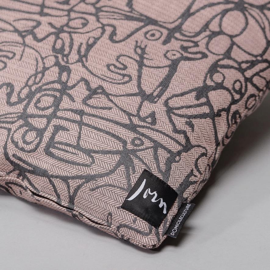 Cushion x Herringbone Edition Dusty Rosa fabric Dark Grey artwork · €195 · ASGER JORN | CURATED BY DOMICILECULTURE