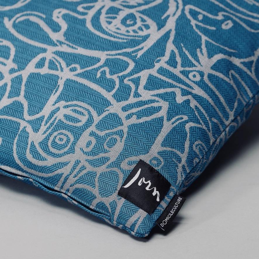 Cushion x Herringbone Edition Azure Blue fabric Silver Grey artwork · €195 · ASGER JORN | CURATED BY DOMICILECULTURE