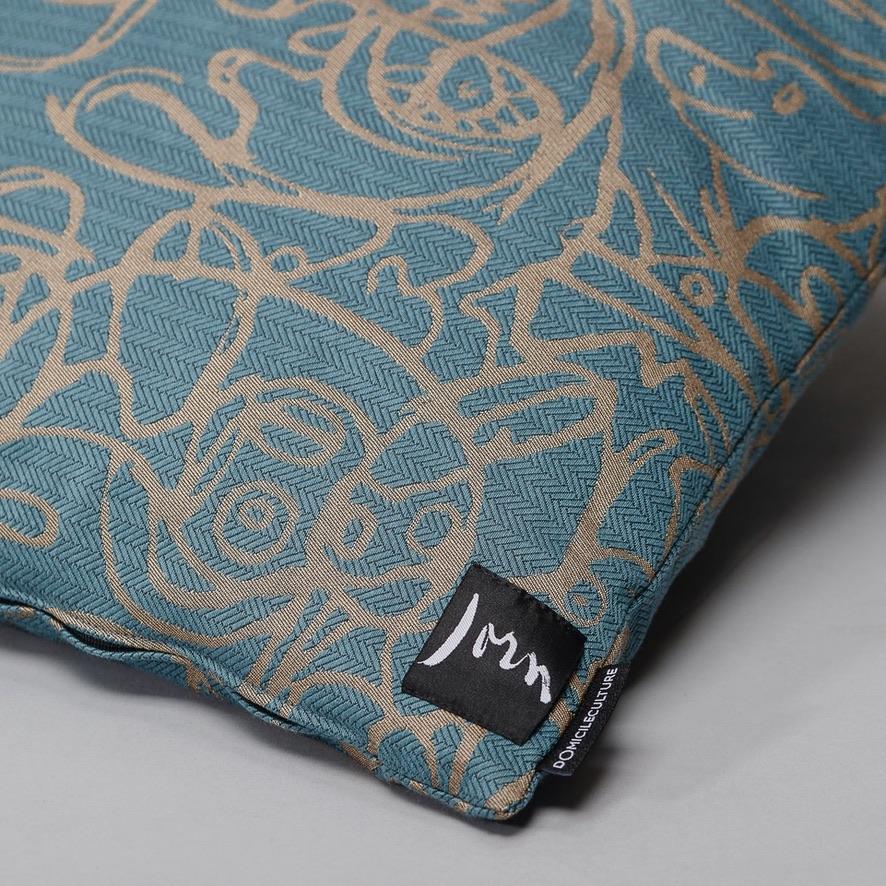 Cushion x Herringbone Edition Teal Blue fabric Camel artwork · €195 · ASGER JORN | CURATED BY DOMICILECULTURE