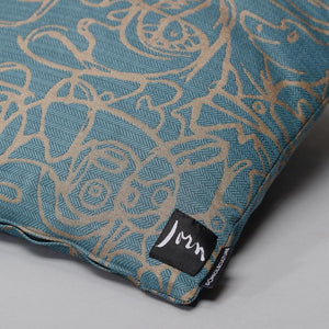 Cushion x Herringbone Edition Teal Blue fabric Camel artwork · €195 · ASGER JORN | CURATED BY DOMICILECULTURE